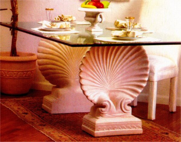 Scalloped Shell Dining Table Base Set Nautical Style